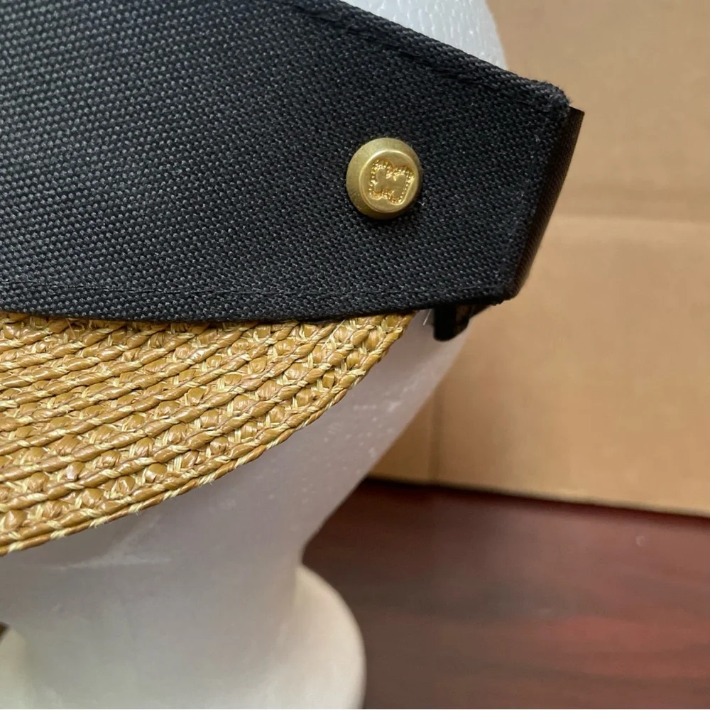 Eric Javits New York Woven Squishee Champ Visor Hat Black Natural UPF 50+ Sun - Picture 3 of 10